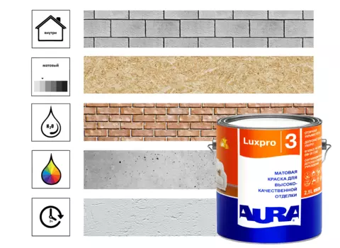 Краска интерьерная Eskaro Aura Luxpro 3 для высококачественной отделки, белый, 2,5 л