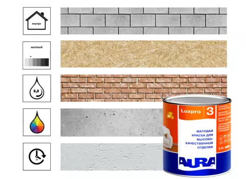 Краска интерьерная Eskaro Aura Luxpro 3 для высококачественной отделки 0,9л, база А белый