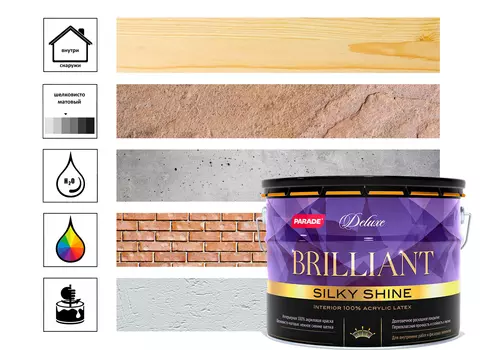 Краска интерьерная Parade Deluxe Brilliant Silky Shine 100% 2,7л, база А белый