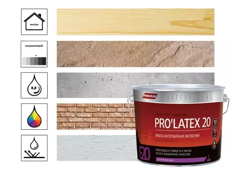 Краска интерьерная Parade Pro'Latex Е20 2,7л, база А белый
