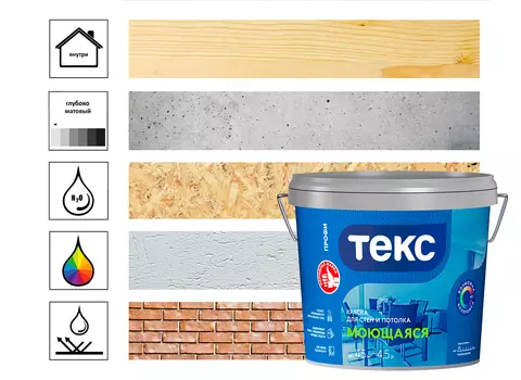 Краска ТЕКС для стен и потолка МОЮЩАЯСЯ A 4,5л