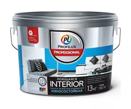 Краска ВД INTERIOR МОЮЩАЯСЯ ProfiluxProfessional лaтексная для стен и потолков, 13кг