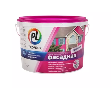 Краска ВД "Profilux" PL -112А фасад. влагостойкая белая 3кг