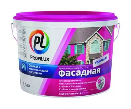 Краска ВД Profilux PL -112А, фасадная, влагостойкая, белая 1,4 кг