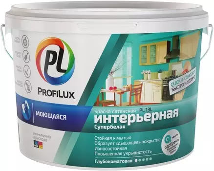Краска ВД "Profilux" PL - 13L латекс. моющаяся износоуст. СУПЕРбел база 1, 14кг