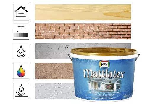 Краска влагостойкая Jobi Mattlatex О4 10 л, белый