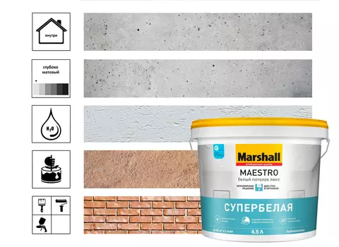 Краска водно-дисперсионная Marshall Maestro для потолков 4,5 л, белая