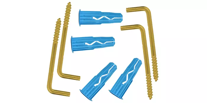 Крюк-шуруп L- обр, латунир, 4,9х50 в компл, c дюбелем Multi 8x32, 4 шт