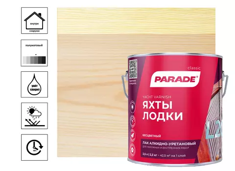 Лак алкидно-уретановый Parade L20 яхтный полуматовый 2,5 л