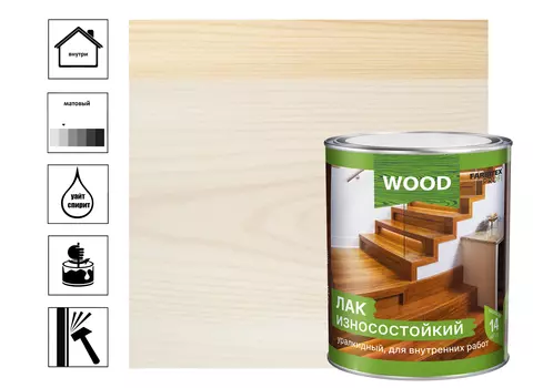 Лак FARBITEX ПРОФИ WOOD паркетный, алкидно-уретановый, износостойкий, матовый, 9 л