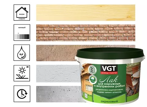 Лак VGT акриловый для наружних и внутренних работ матовый б/цвет. 2.2 кг