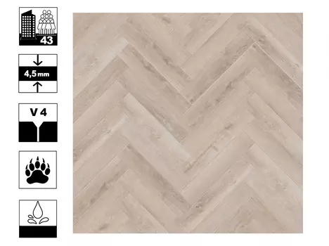 Ламинат SPC CronaFloor Herringbone Дуб Дижон плитка 128х640мм