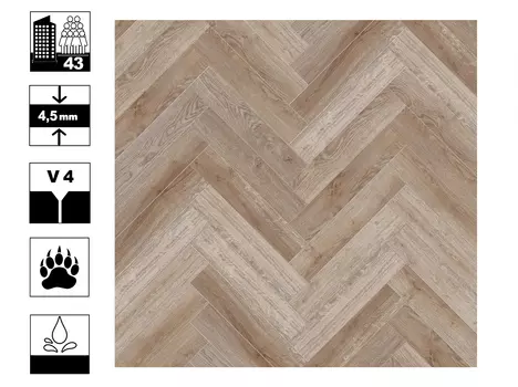 Ламинат SPC CronaFloor Herringbone Дуб Лилль плитка 128х640мм