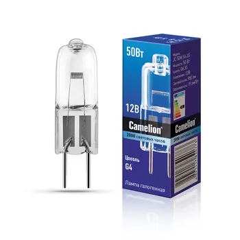 Лампа галогенная Camelion JC 50W G6.35 без рефлектора 12V, 2000 часов