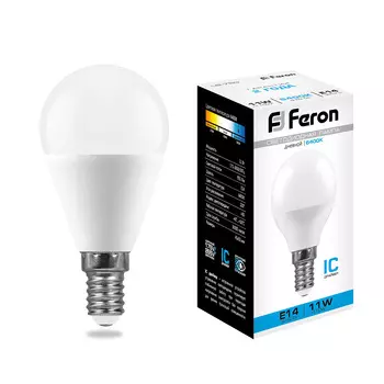 Лампа светодиодная FERON LB-750, G45 (шар малый), 11W 230V E14 6400К