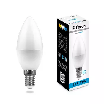 Лампа светодиодная FERON LB-770, C37 (свеча), 11W 230V E14 6400К