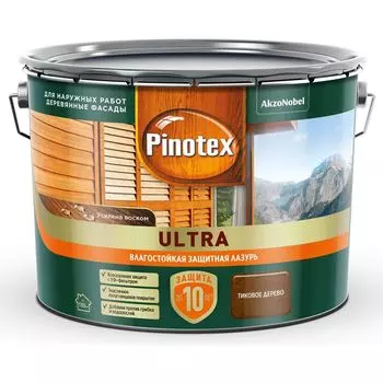 Лазурь Pinotex Ultra, влагостойкая, тиковое дерево 9л