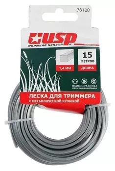 Леска для триммера с металлической крошкой профиль - квадрат, длина 15 м, диаметр 2.4 мм