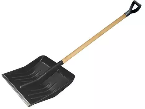 Лопата для снега, полотно 420х425 мм, деревянный черенок, диаметр 32 мм, с ручкой