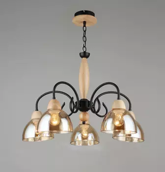 Люстра PL8998-5 BK+Wood 5х40Вт Е27 черный, светлое дерево