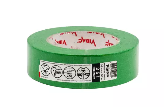 Малярная лента PINTEX Premium 251 Зеленая (для ответственных работ, 147 мкм, УФ+, 120С) 36мм x 50м