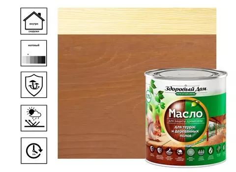 Масло деревозащитное Здоровый дом для террас и деревянных полов 0,75 л, тик