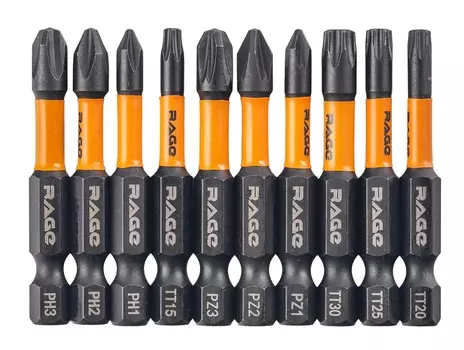 Набор бит торсионных RAGE by VIRA S2 PH PZ SL HEX x 50 мм , 10 шт , Арт. 554196