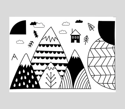 Наклейка пластик интерьерная черная "Горы и домик" 50х70 см