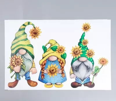 Наклейка пластик интерьерная цветная "Гномики с подсолнухами" 39х58 см