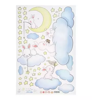 Наклейка пластик интерьерная "Зайчики на облаках" 60х90 см