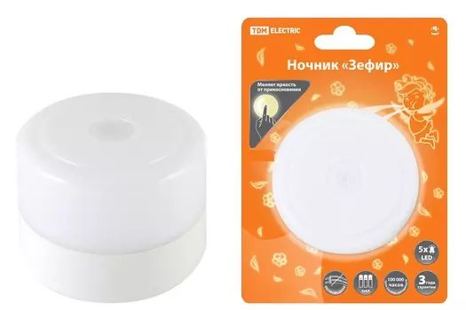 Ночник TDM Зефир с диммером, 5LED, 1Вт, 3хАА