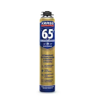 Пена монтажная Krass Professional V65 пистолетная, всесезонная 0,82 л
