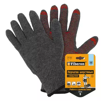 Перчатки вязаные шерстяные Fiberon (70% шерсть+30% акрил, с начесом), с точкой, 10 класс, серые, в и/у