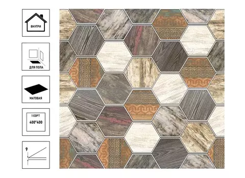 Плитка керамическая ВКЗ Бельмонт 40х40см, напольная, люкс, гексогоны
