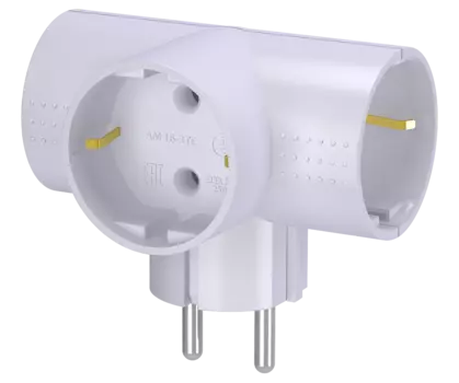Разветвитель "Фотон" электрический (тройник, Т-обр.) АМ 16-3ТЕ, 16А, с заземлением, белый