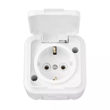 Розетка 1-местная BYLECTRICA Пралеска Аква с крышкой с заземлением IP54, белый