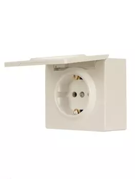 Розетка 1-местная LETO LEZARD с заземлением с крышкой, кремовая
