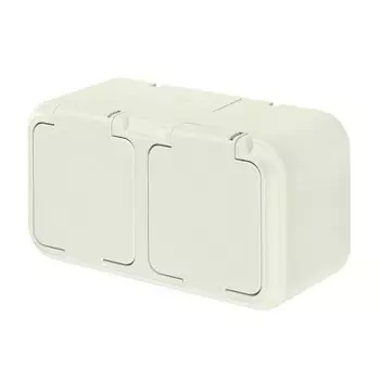 Розетка 2-местная BYLECTRICA Пралеска Аква с крышкой, с заземлением IP54, бежевый