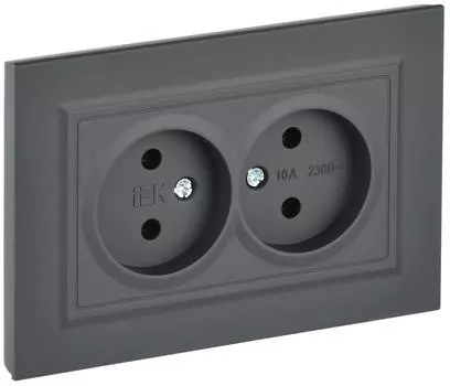 Розетка 2-местная IEK BRITE без з/к/ш 10А РС12-2-БрГ графит