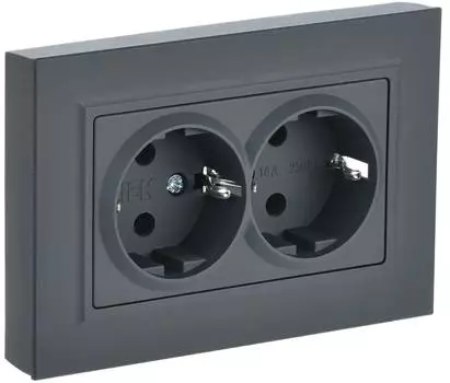 Розетка 2-местная IEK BRITE с з/к без з/ш 16А РС12-3-БрГ графит