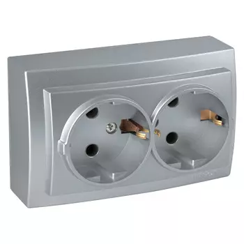 Розетка 2-местная NILSON Themis с заземлением, серебро