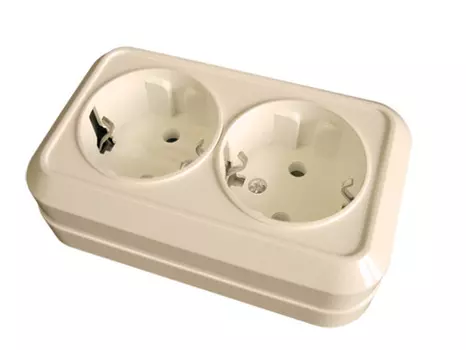 Розетка 2-местная Олимп открытой установки с заземлением 16А бежевый