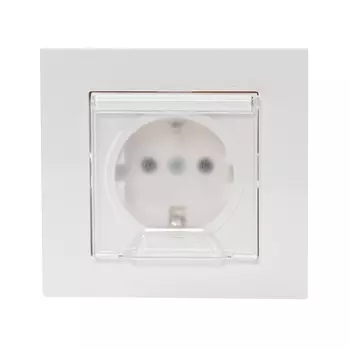Розетка ARVIA с заземлением, с защитой от детей,с крышкой,с рамкой, цвет белый