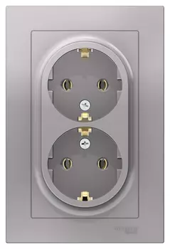 Розетка ATLASDESIGN двойная с заземлением, 16А, в сборе, алюминий