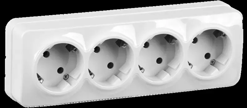 Розетка четырехместная IEK GLORY для открытой установки РС24-3-ХБ с заземлением 16А белый