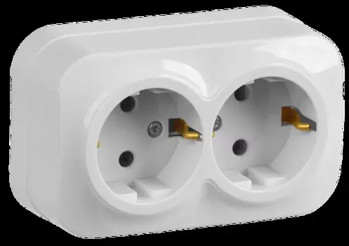 Розетка двухместная IEK GLORY для открытой установки РС22-3-ХБ с заземлением 16А белый