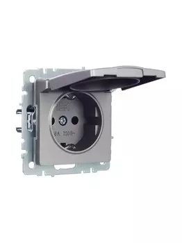 Розетка IEK BRITE 1-местная с заземлением с защитными шторками16А IP44 РСбш10-3-44-БрС цвет сталь