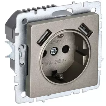 Розетка IEK BRITE 1-местная с заземлением с защитными шторками 16А РС14-1-0-БрС цвет сталь