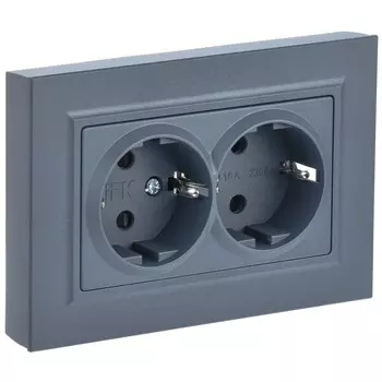 Розетка IEK BRITE 2-местная с заземлением без защитных шторок 16А в сборе РС12-3-БрМ цвет маренго