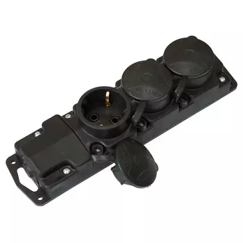 Розетка штепсельная 3-местная BYLECTRICA переносная с крышкой, с заземлением IP44 16А, каучук